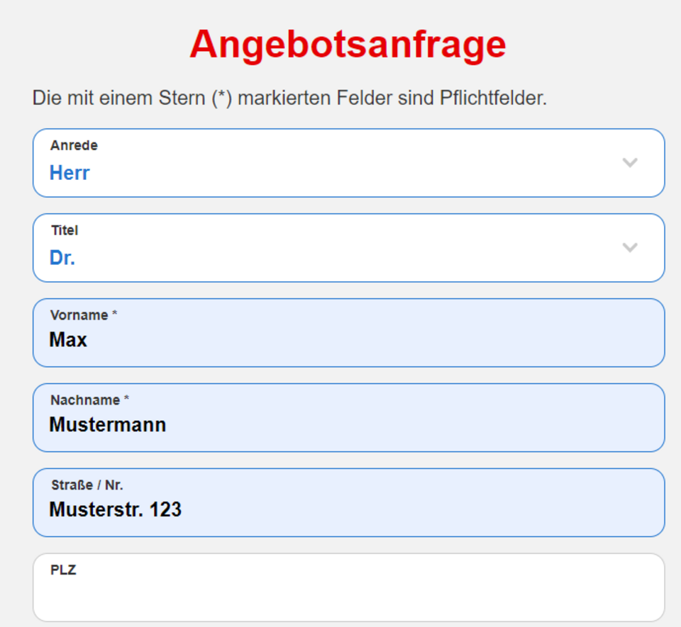 Angebotsformular Angebotsformular